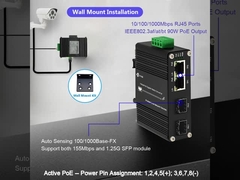 Mini Industrial 2-Port 10/100/1000T 802.3bt 90W PoE + 2-Port 100/1000Base-X SFP Ethernet Switch