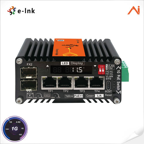 Latest company news about E-link Lança Switches PoE++ Gerenciados Inteligentes Industriais Mini AI LNK-AIMC204G com Booster de Voltagem