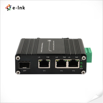 Mini Switch Ethernet Industrial 3 Portas 802.3at PoE + 1 Porta SFP com Entrada DC 12~48V e Amplificador de Tensão