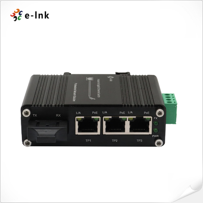 Mini Switch Ethernet Industrial 3 Portas 10/100/1000T 802.3at PoE + 1 Porta 1000X SC com Entrada 12~48VDC e Booster de Tensão