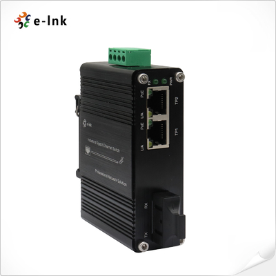 Mini Industrial 1-Port 100Base-FX para 2-Port 10/100Base-T 30W PoE+ Media Converter