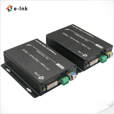 DVI + 1Ch Audio estéreo bidirecional + 1Ch RS232 através de extensor de fibra óptica