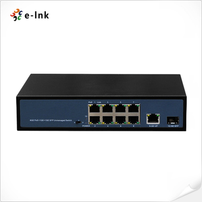 Switch Ethernet 8 portas 10/100/1000T 802.3at PoE + 1 porta Uplink Ethernet + 1 porta Gigabit SFP Ethernet