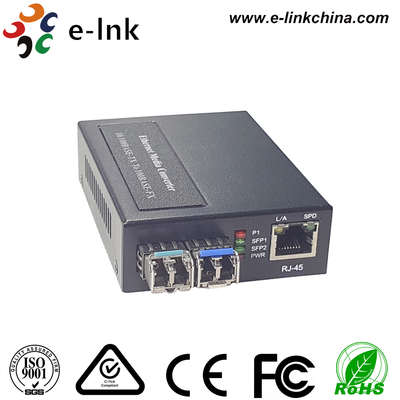 Conversor de mídia 1x10/100BASE-T para 2x100BASE-X SFP com fonte de alimentação integrada