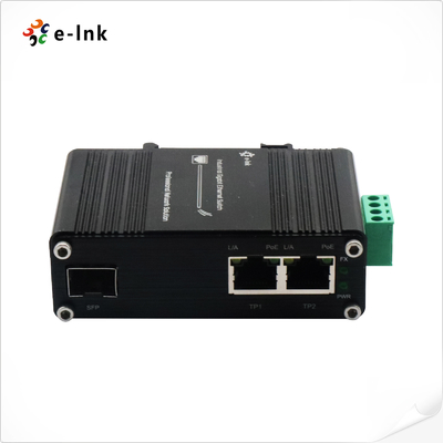 Mini Industrial 1-Port 100/1000X SFP para 2-Port 10/100/1000T 60W PoE++ Media Converter