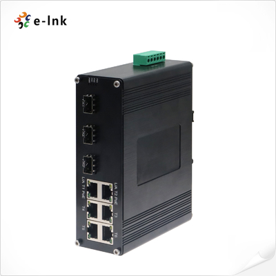 Interruptor Ethernet Industrial de 6 portas 10/100T 802.3af/at PoE + 3 portas 100BASE-FX