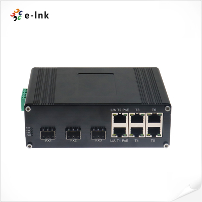 Interruptor Ethernet Industrial de 6 portas 10/100T 802.3af/at PoE + 3 portas 100BASE-FX