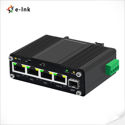 Mini Industrial 3-Port 10/100/1000T + 1-Port 100/1000X SFP PD Switch com Função PoE Splitter