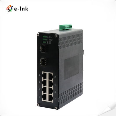 Industrial 8-Port 10/100/1000T 802.3bt PoE + 2-Port 100/1000BASE-X Ethernet Switch com orçamento total de energia PoE até 360W máximo