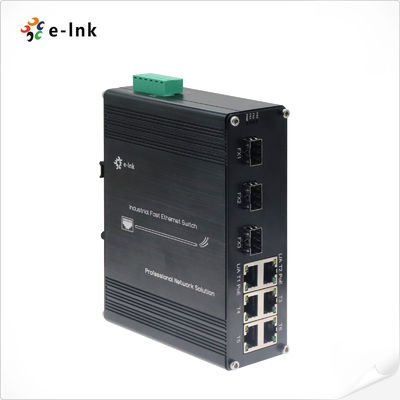 Interruptor Ethernet Industrial de 6 portas 10/100T 802.3af/at PoE + 3 portas 100BASE-FX