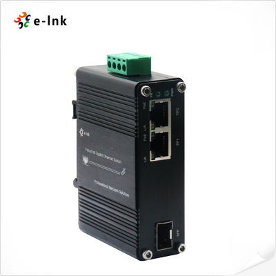 Mini Industrial 1-Port 100/1000X SFP para 2-Port 10/100/1000T 30W PoE+ Media Converter Suporta IEEE802.3af PoE (15.4W ou IEEE802.3at PoE+(30W)
