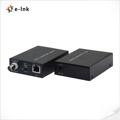 Ethernet através de extensor coaxial com transmissão 10/100Base-TX Full Duplex Ethernet até 300m através de cabo coaxial.