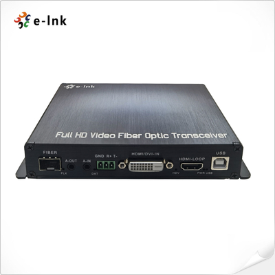 1Ch 1080P DVI + 1Ch USB KVM + 1Ch RS232 + 1Ch Áudio Estéreo Bidi + 1Ch GPIO via Extensor de Fibra