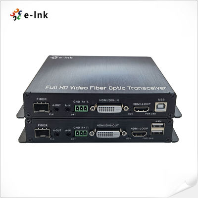 1Ch 1080P DVI + 1Ch USB KVM + 1Ch RS232 + 1Ch Áudio Estéreo Bidi + 1Ch GPIO via Extensor de Fibra